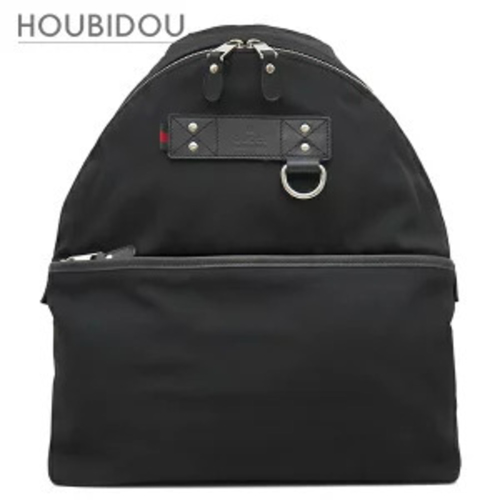 Gucci Backpack Rucksack Daybag Daypack Canvas Leather Black Sherry